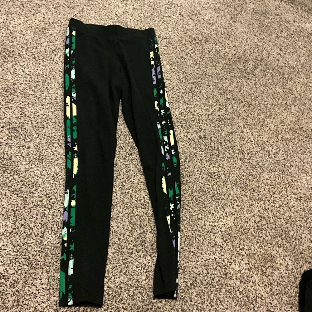 Adidas Black Leggings with Multicolor Side Stripes